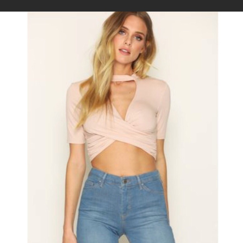 TOPSHOP Cropped choker crop top - Blush
